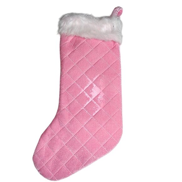 Packed Party Pink Quilted Christmas Stocking With Faux Fur Trim - Picture 6 of 6